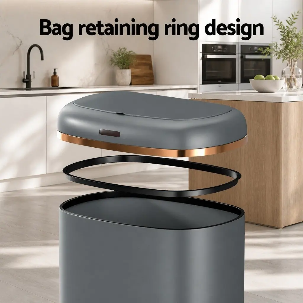 Automatic Bin Grey 38L Motion Sensor Hands-Free Kitchen Rubbish Trash Can