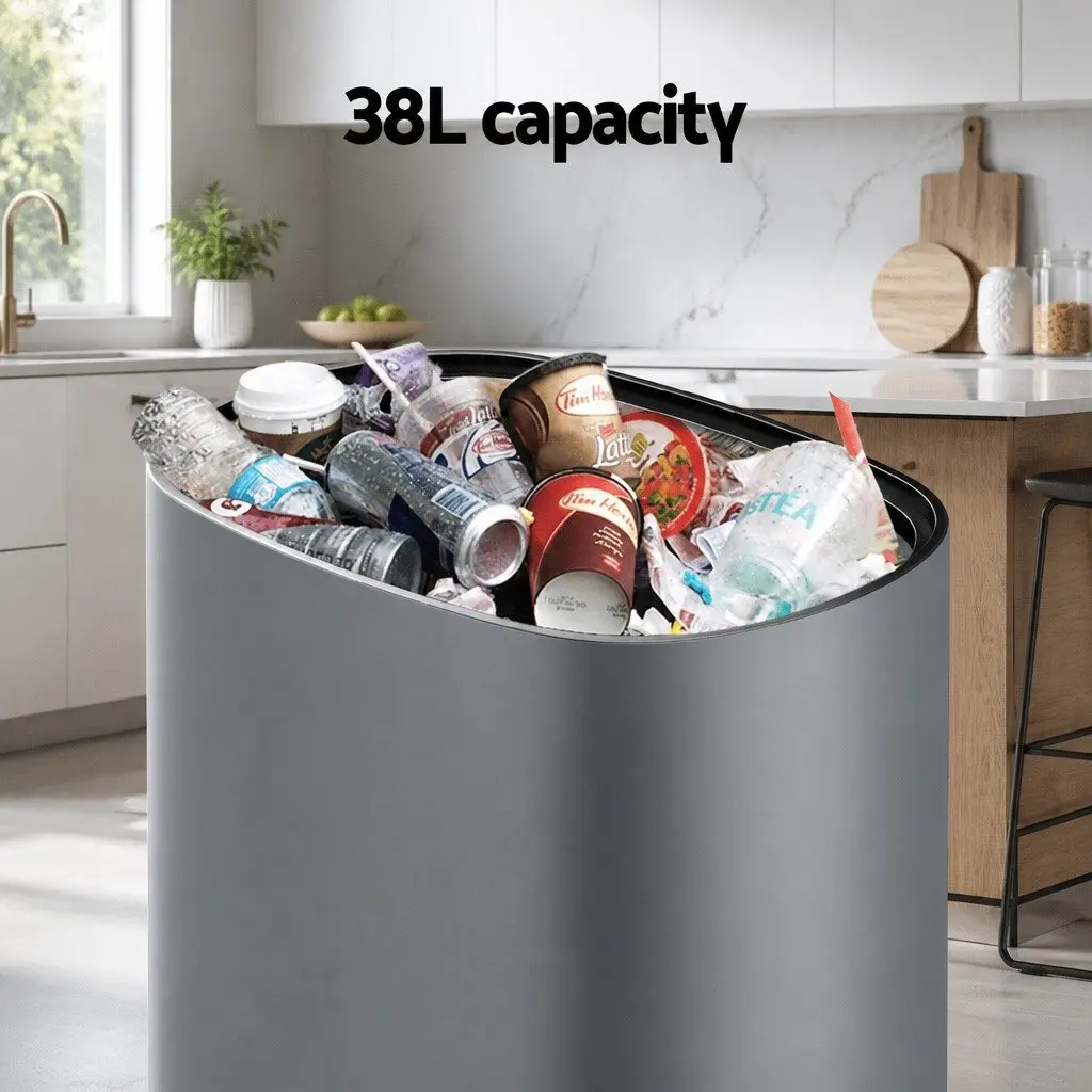 Automatic Bin Grey 38L Motion Sensor Hands-Free Kitchen Rubbish Trash Can