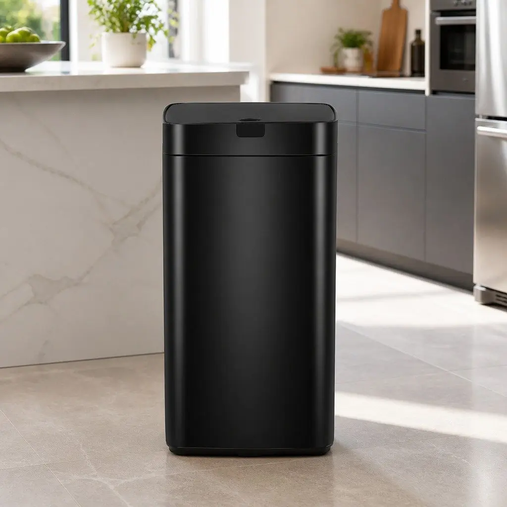 Automatic Bin Black Steel 45L Hands-Free Motion Sensor Soft Close