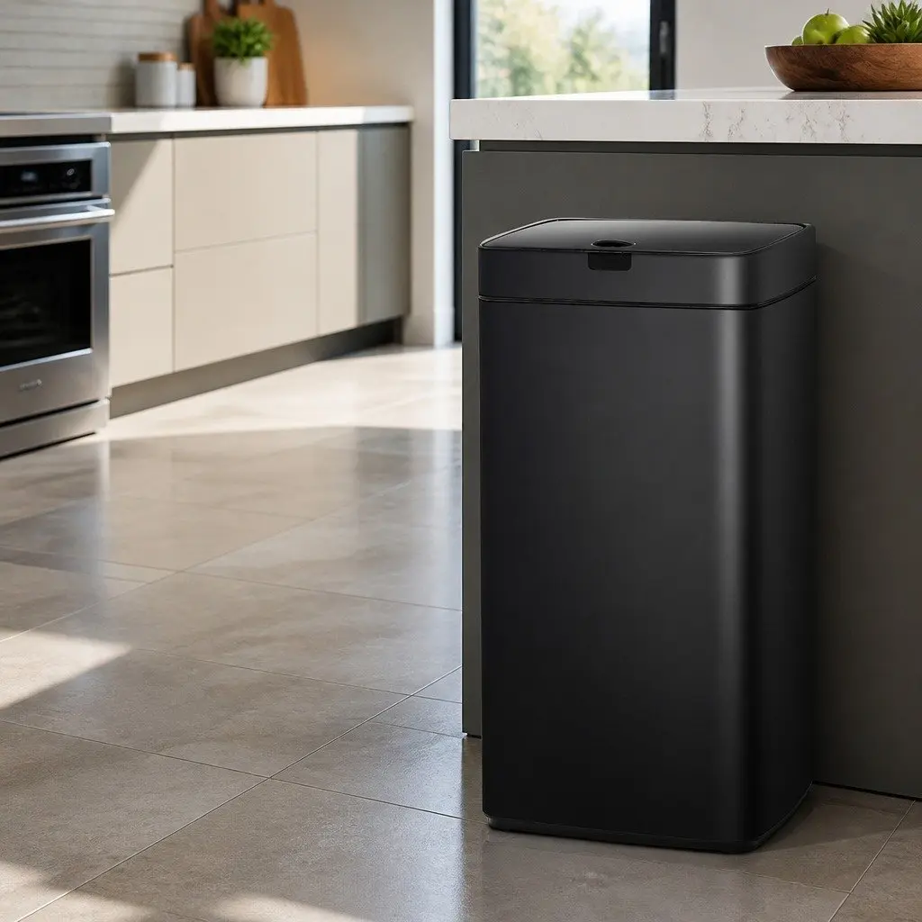 Automatic Bin Black Steel 45L Hands-Free Motion Sensor Soft Close
