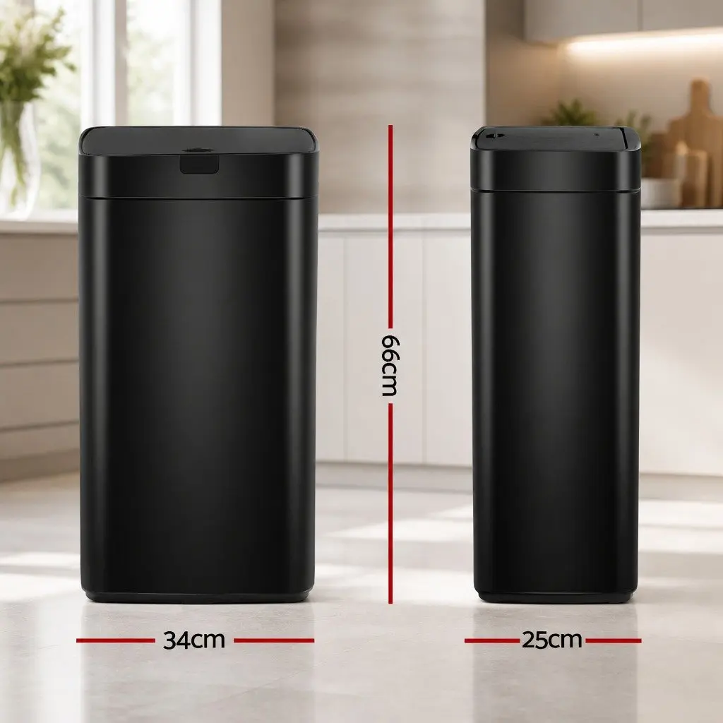 Automatic Bin Black Steel 45L Hands-Free Motion Sensor Soft Close