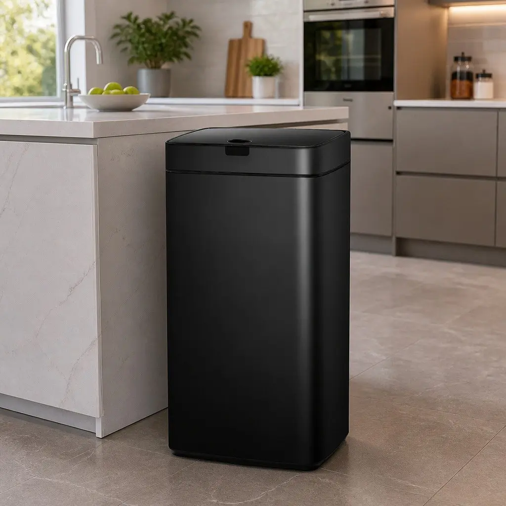 Automatic Bin Black Steel 45L Hands-Free Motion Sensor Soft Close