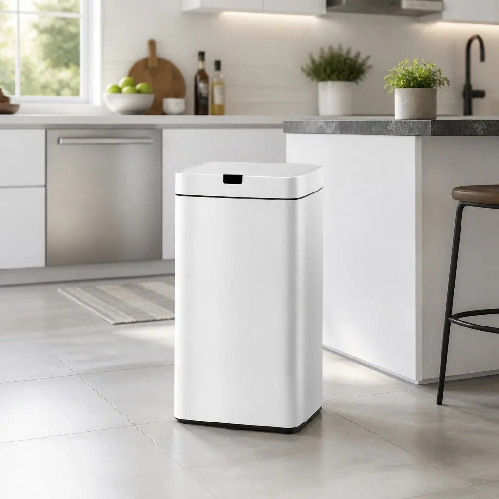 Automatic Bin White 45L Motion Sensor Hands-Free Kitchen Waste Steel