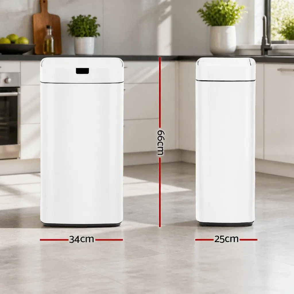 Automatic Bin White 45L Motion Sensor Hands-Free Kitchen Waste Steel