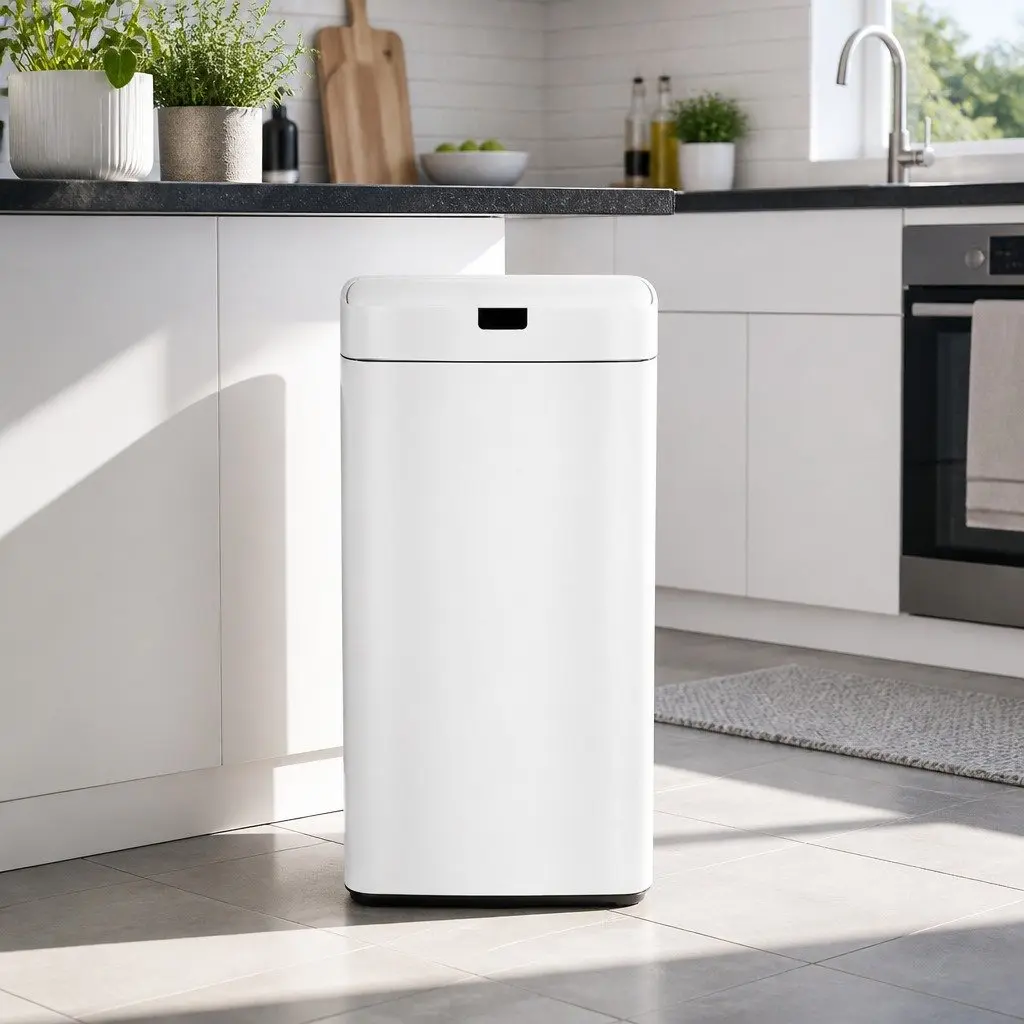 Automatic Bin White 45L Motion Sensor Hands-Free Kitchen Waste Steel