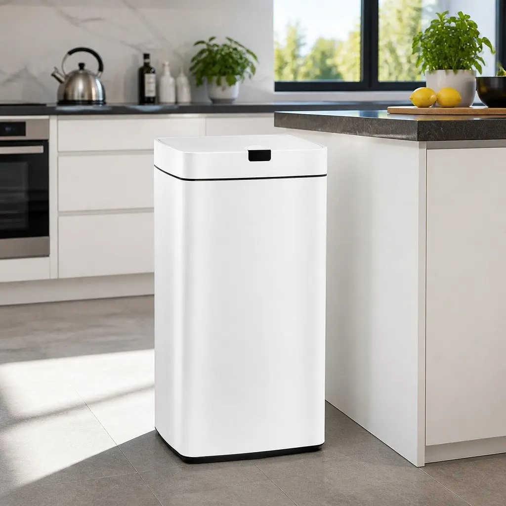 Automatic Bin White 45L Motion Sensor Hands-Free Kitchen Waste Steel