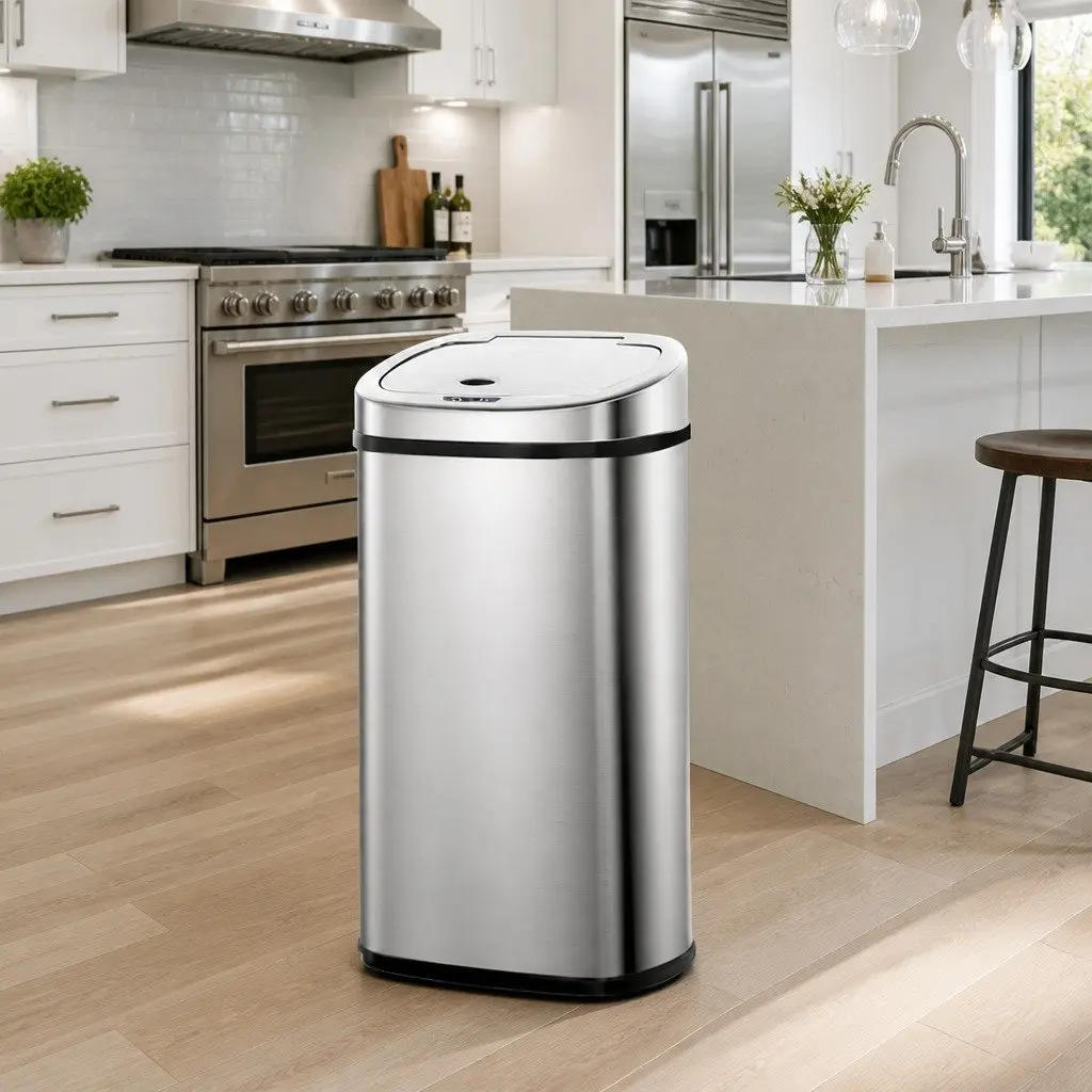 Automatic Bin Silver 50L Motion Sensor Hands-Free Operation Stainless Steel