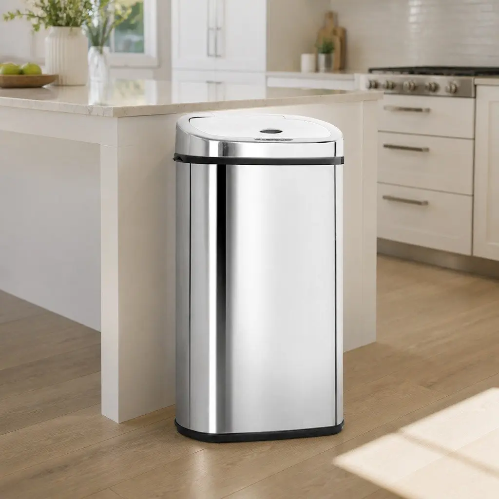 Automatic Bin Silver 50L Motion Sensor Hands-Free Operation Stainless Steel