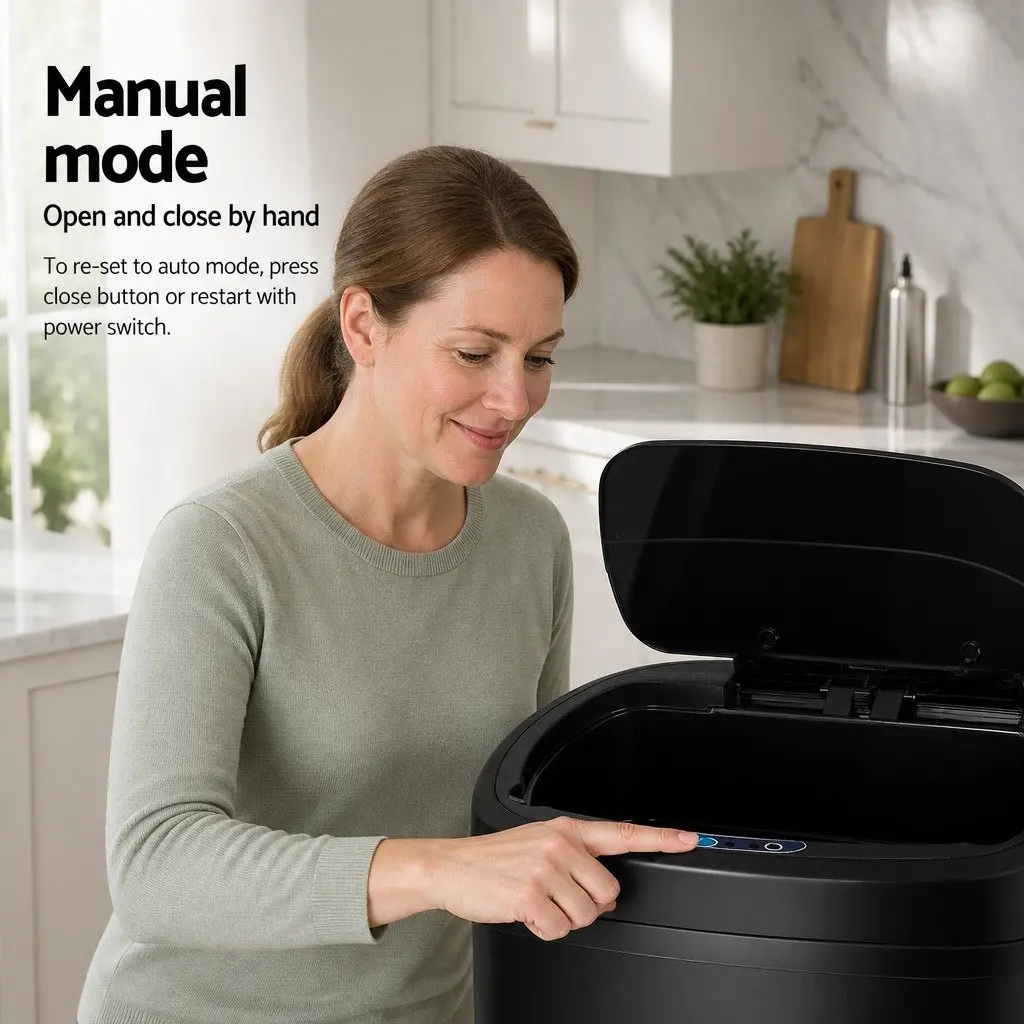 Automatic Rubbish Bin Black 58L Hands-Free Motion Sensor Operation