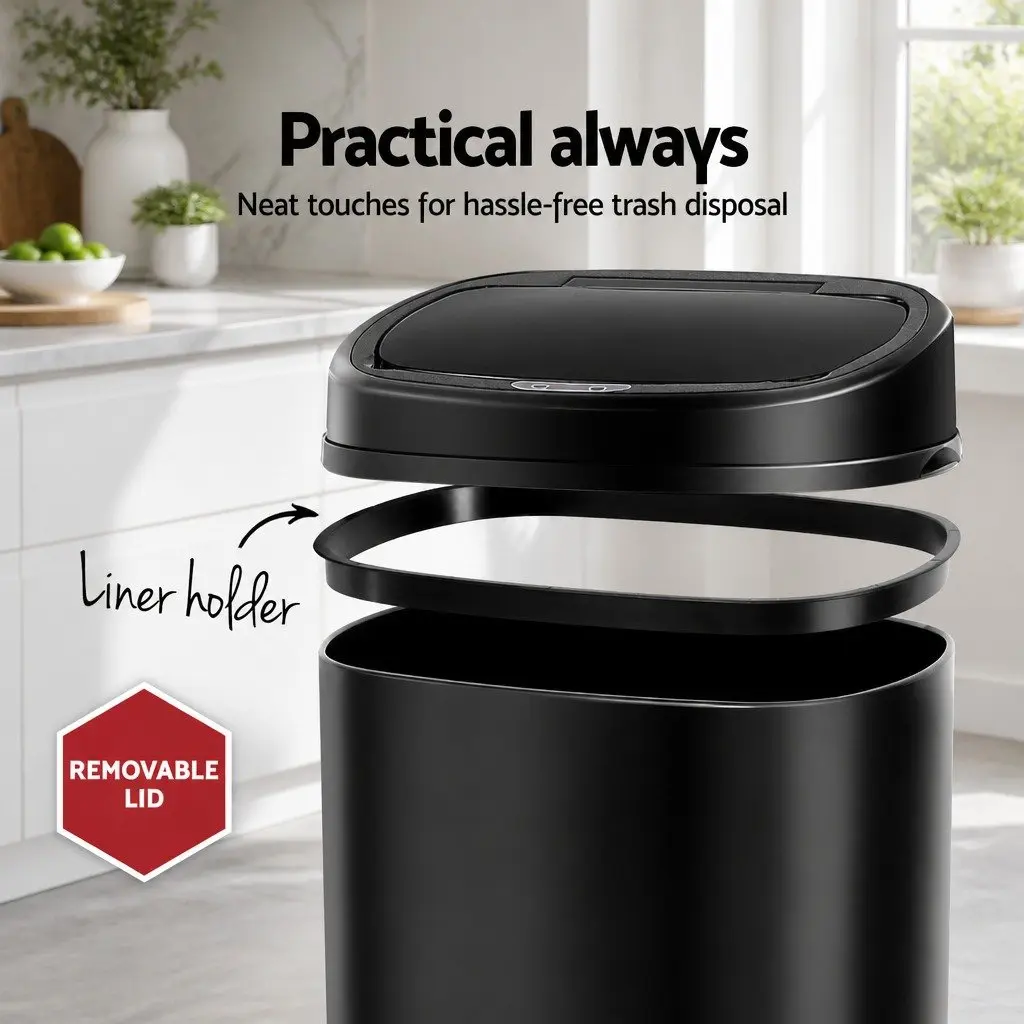Automatic Rubbish Bin Black 58L Hands-Free Motion Sensor Operation