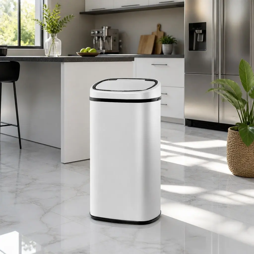 Automatic Bin White 58L Motion Sensor Hands-Free Kitchen Waste Fingerprint-Resistant Steel