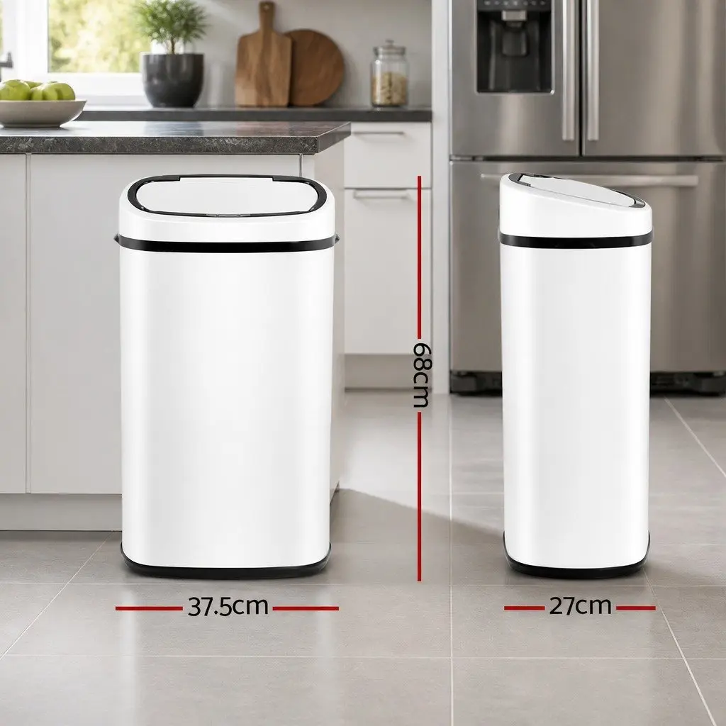 Automatic Bin White 58L Motion Sensor Hands-Free Kitchen Waste Fingerprint-Resistant Steel