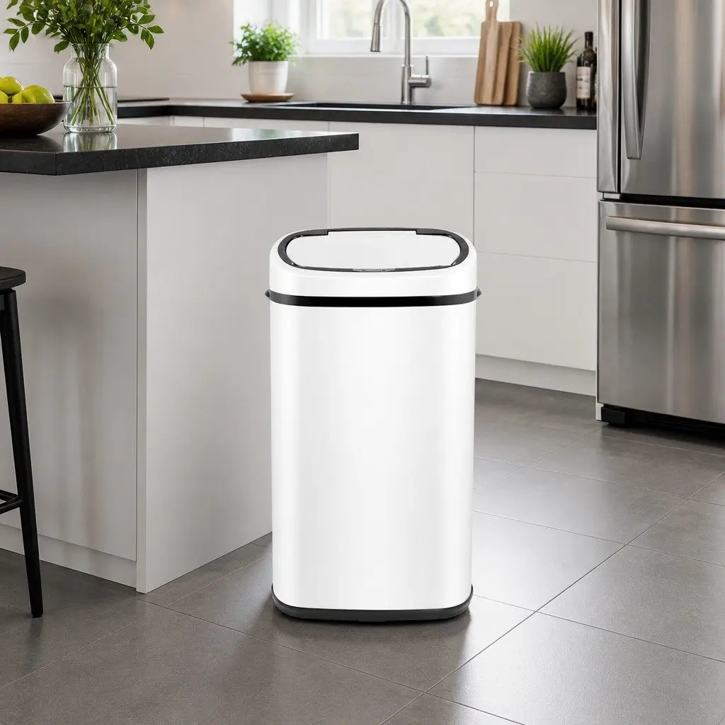 Automatic Bin White 58L Motion Sensor Hands-Free Kitchen Waste Fingerprint-Resistant Steel