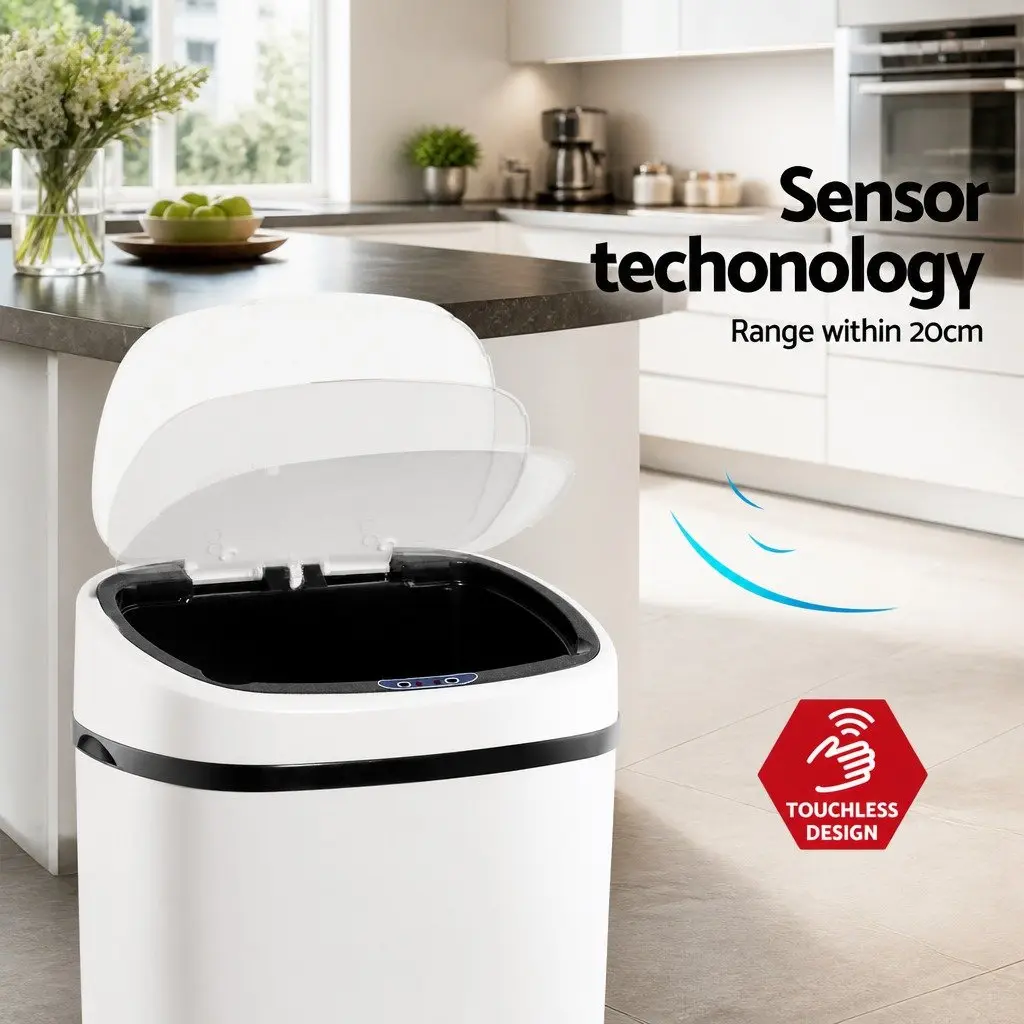 Automatic Bin White 58L Motion Sensor Hands-Free Kitchen Waste Fingerprint-Resistant Steel
