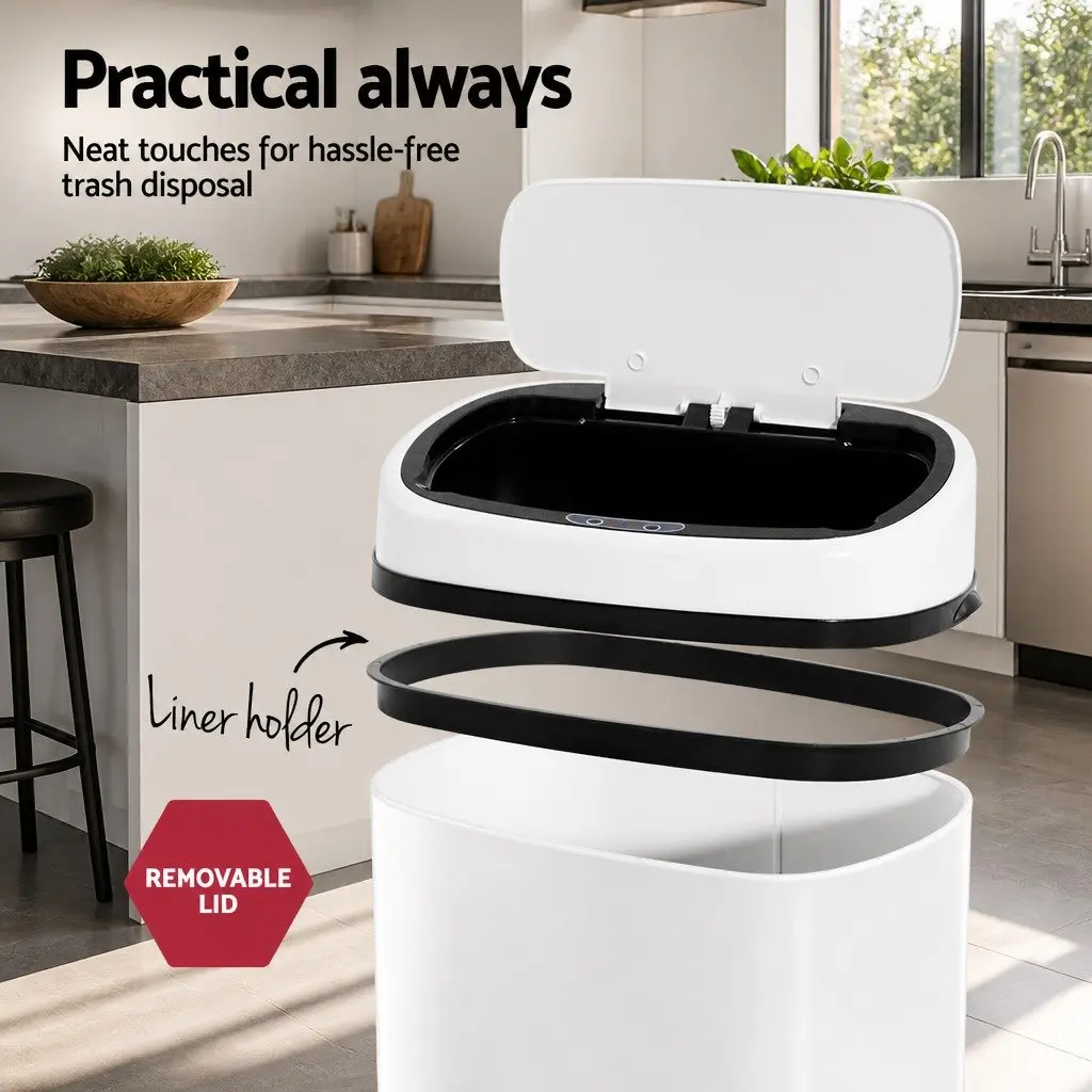 Automatic Bin White 58L Motion Sensor Hands-Free Kitchen Waste Fingerprint-Resistant Steel
