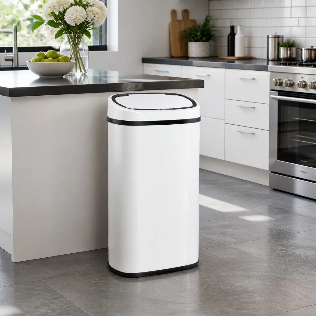 Automatic Bin White 58L Motion Sensor Hands-Free Kitchen Waste Fingerprint-Resistant Steel