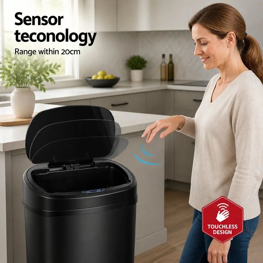 Automatic Bin Black 68L Motion Sensor Hands-Free Kitchen Trash Can