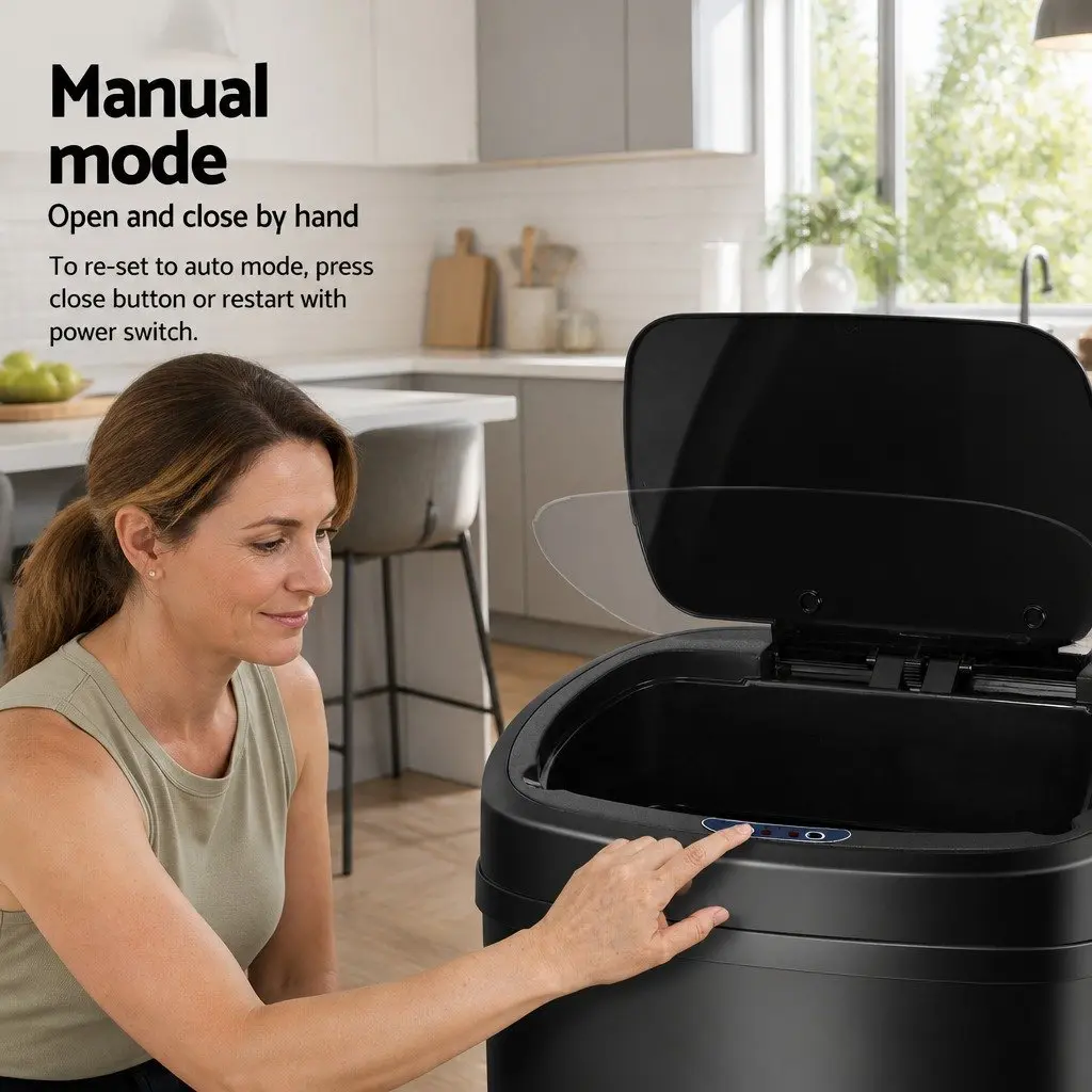Automatic Bin Black 68L Motion Sensor Hands-Free Kitchen Trash Can