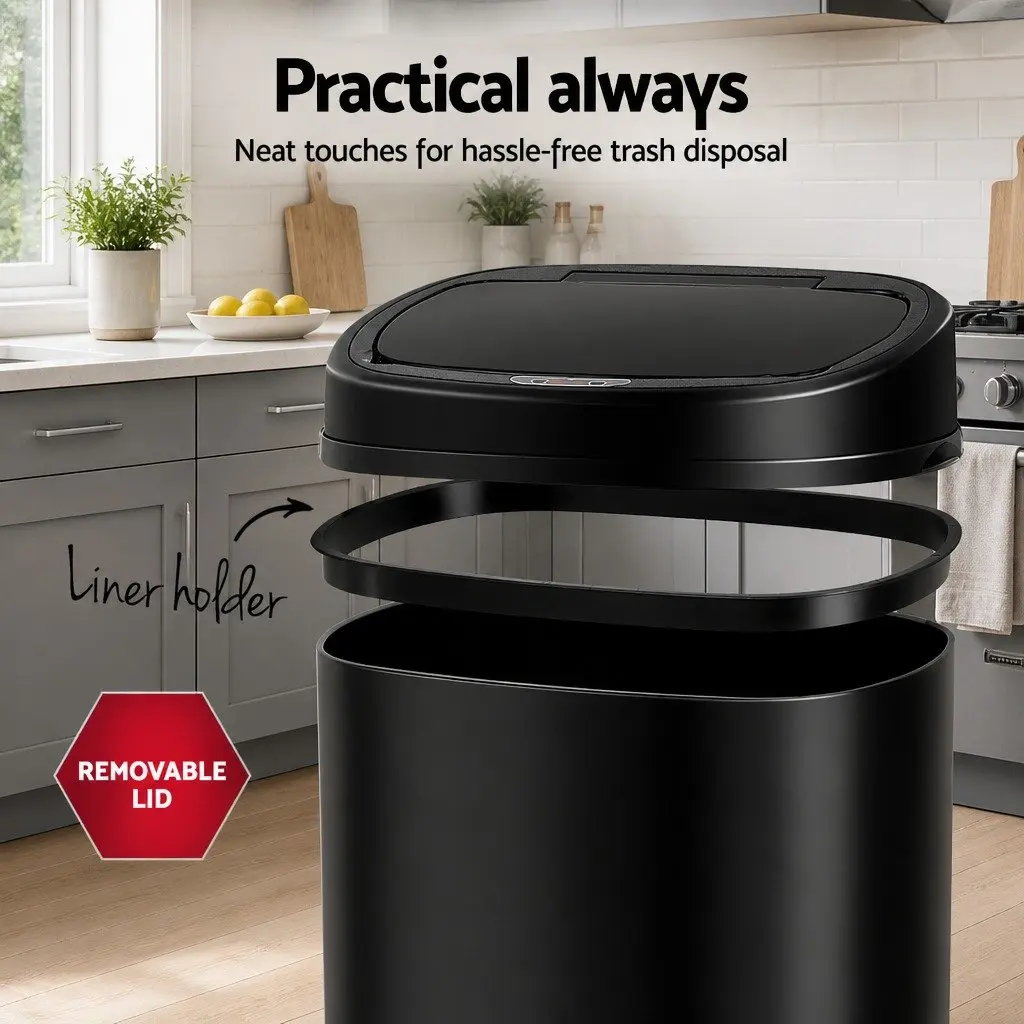 Automatic Bin Black 68L Motion Sensor Hands-Free Kitchen Trash Can