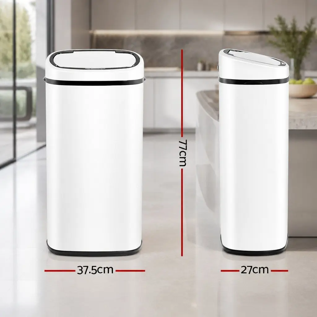 Automatic Bin White 68L Motion Sensor Hands-Free Steel