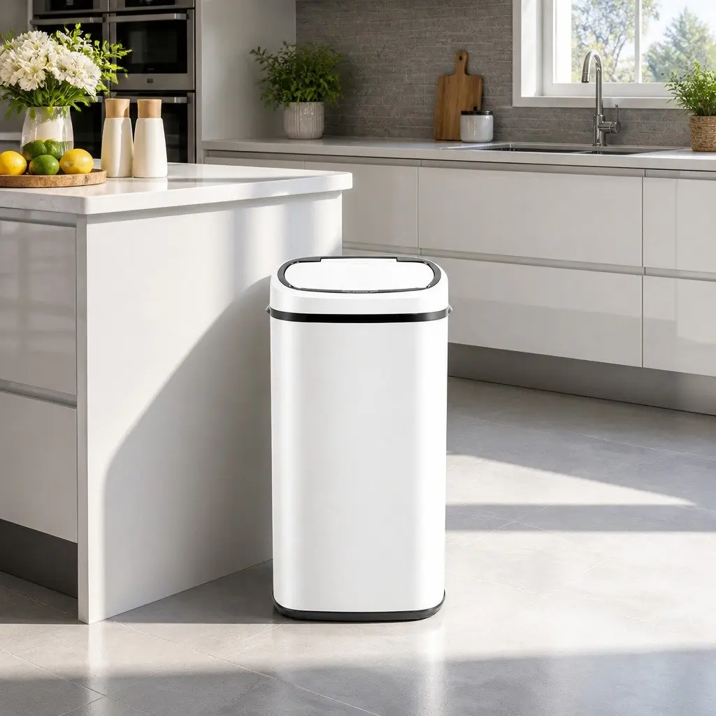 Automatic Bin White 68L Motion Sensor Hands-Free Steel