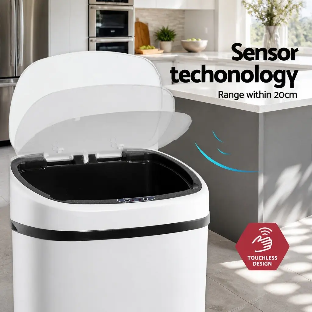 Automatic Bin White 68L Motion Sensor Hands-Free Steel