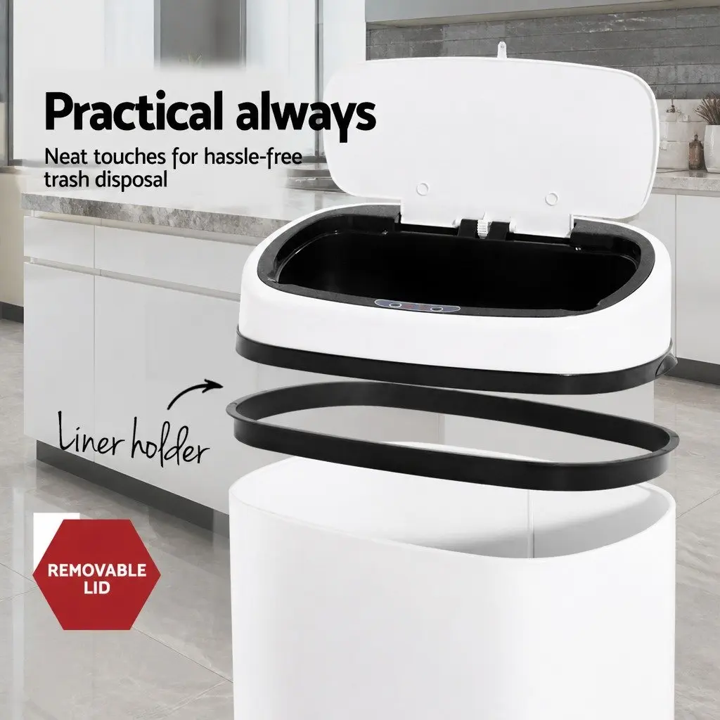 Automatic Bin White 68L Motion Sensor Hands-Free Steel