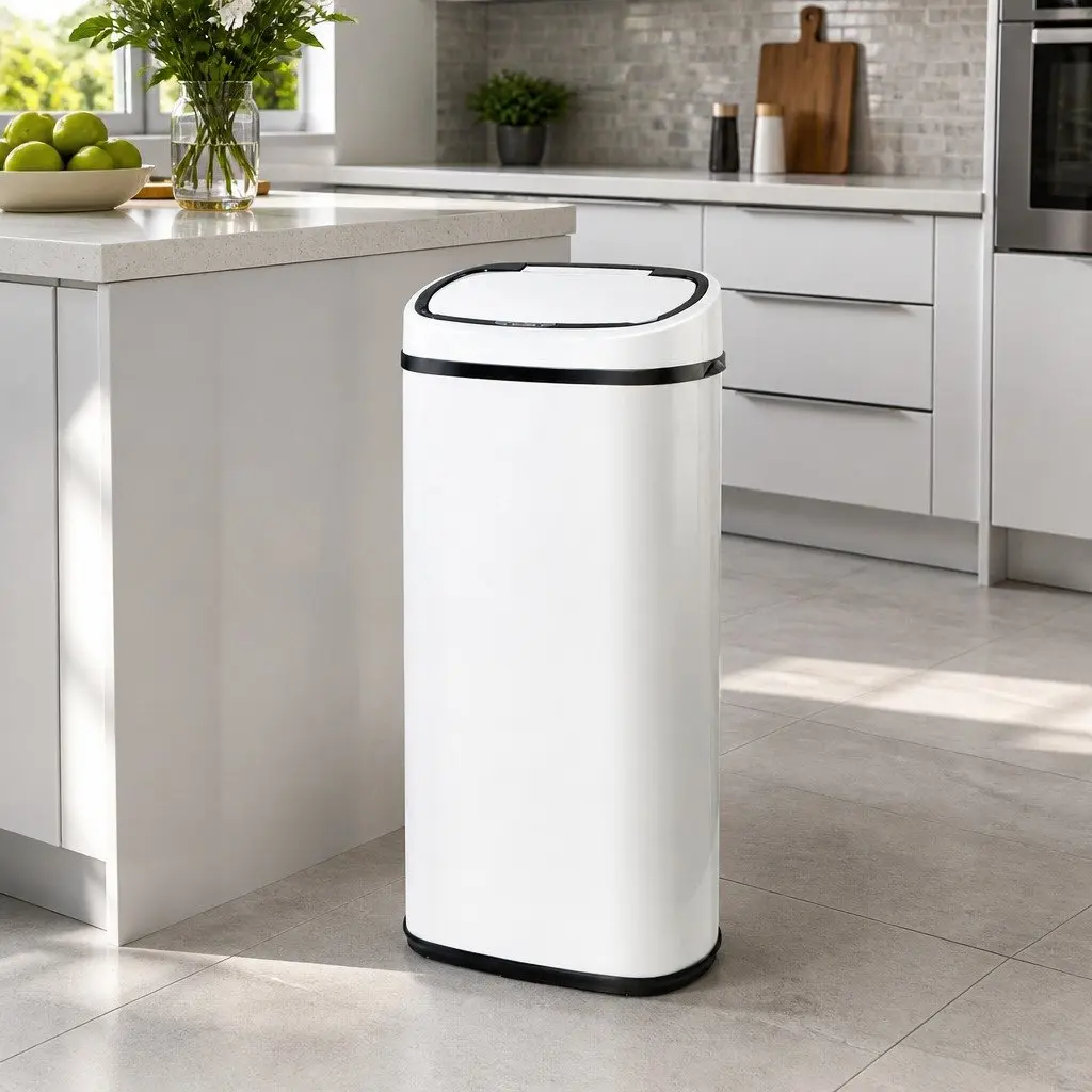 Automatic Bin White 68L Motion Sensor Hands-Free Steel