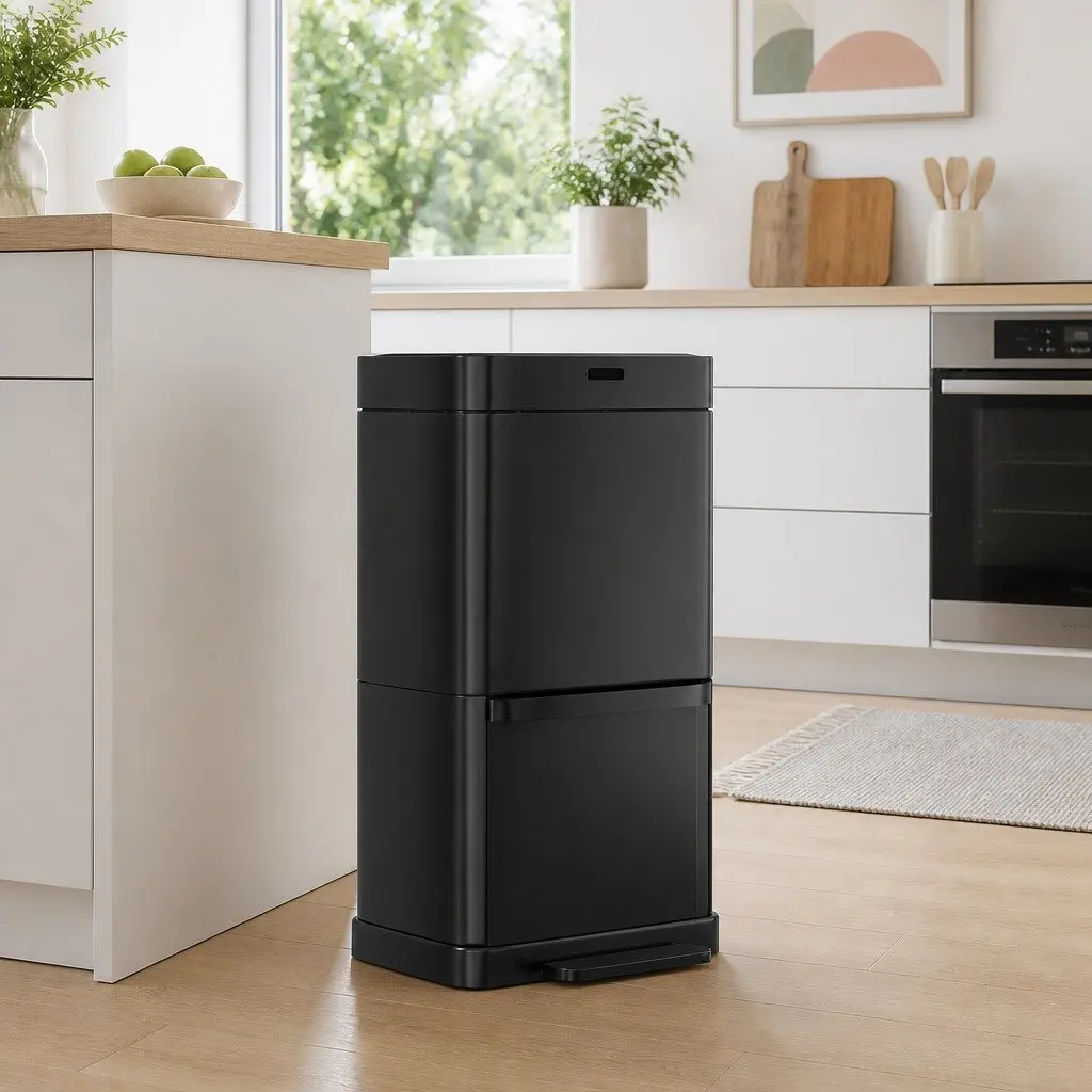 Automatic Bin Black 70L Hands-Free Motion Sensor Dual Compartment