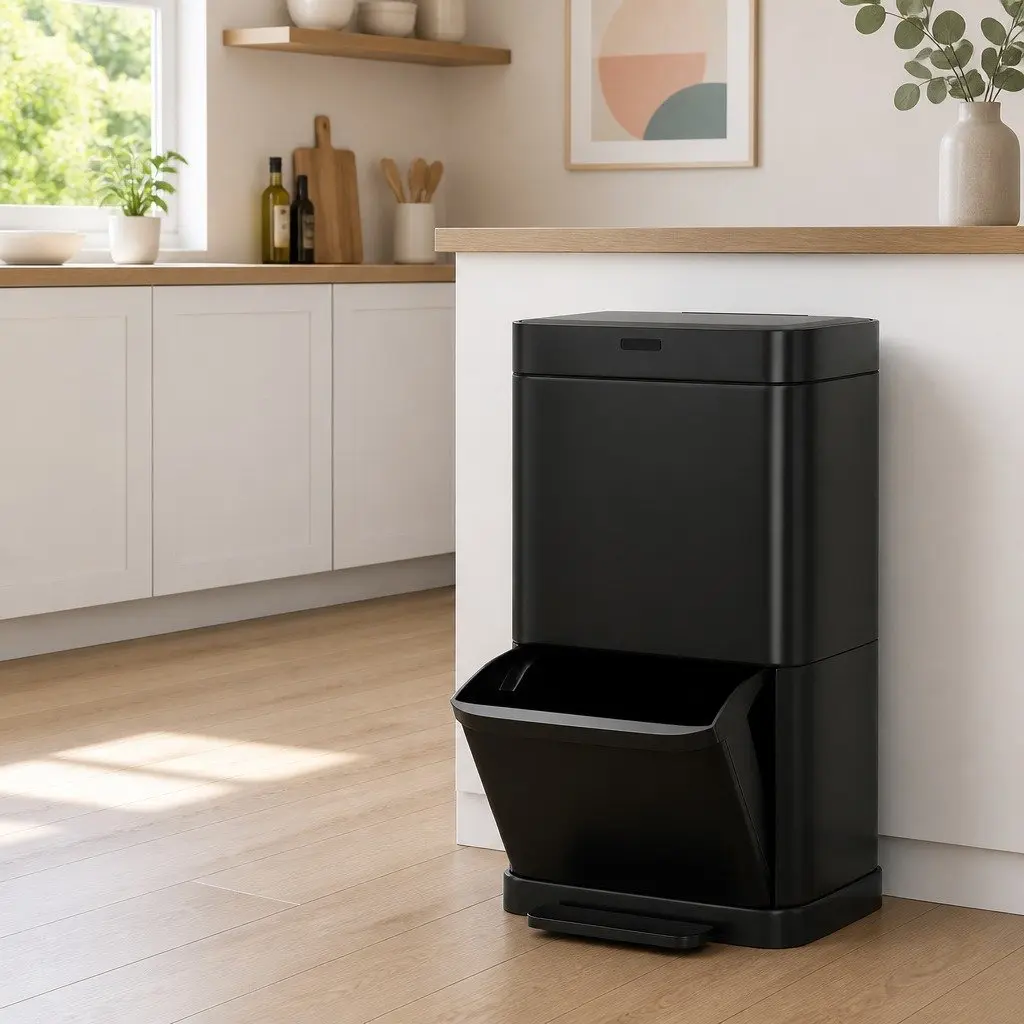 Automatic Bin Black 70L Hands-Free Motion Sensor Dual Compartment
