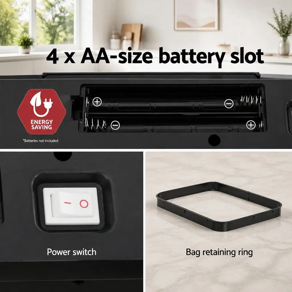 Automatic Bin Black 70L Hands-Free Motion Sensor Dual Compartment