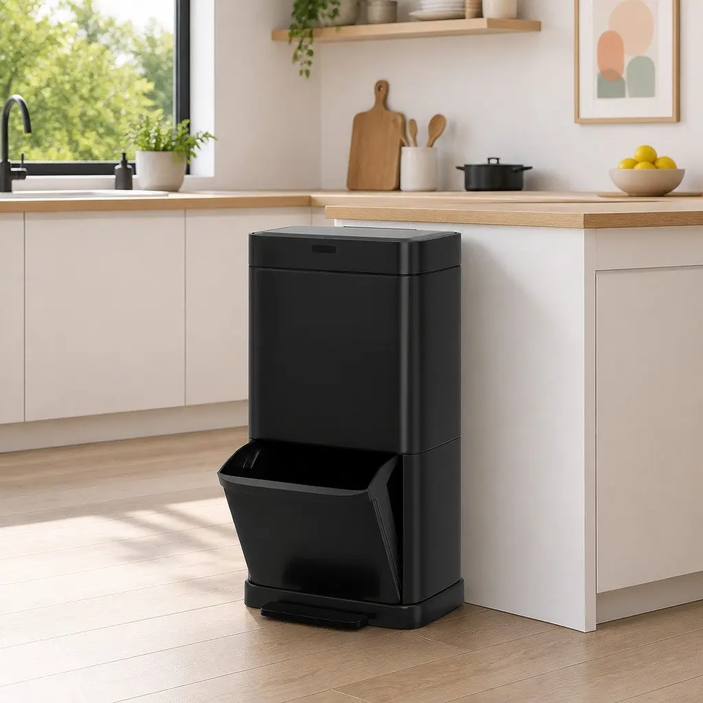 Automatic Bin Black 70L Hands-Free Motion Sensor Dual Compartment