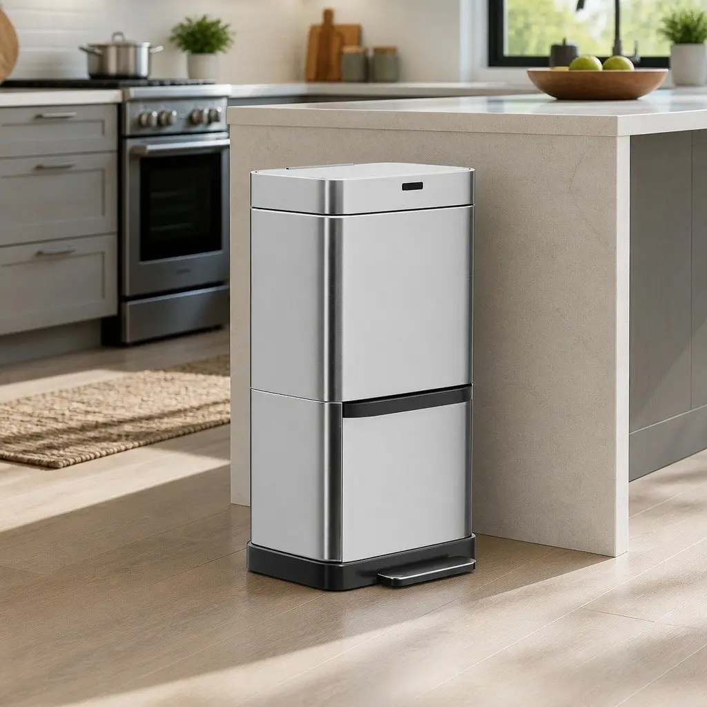 Automatic Bin Silver 70L Motion Sensor Hands-Free Dual Compartment