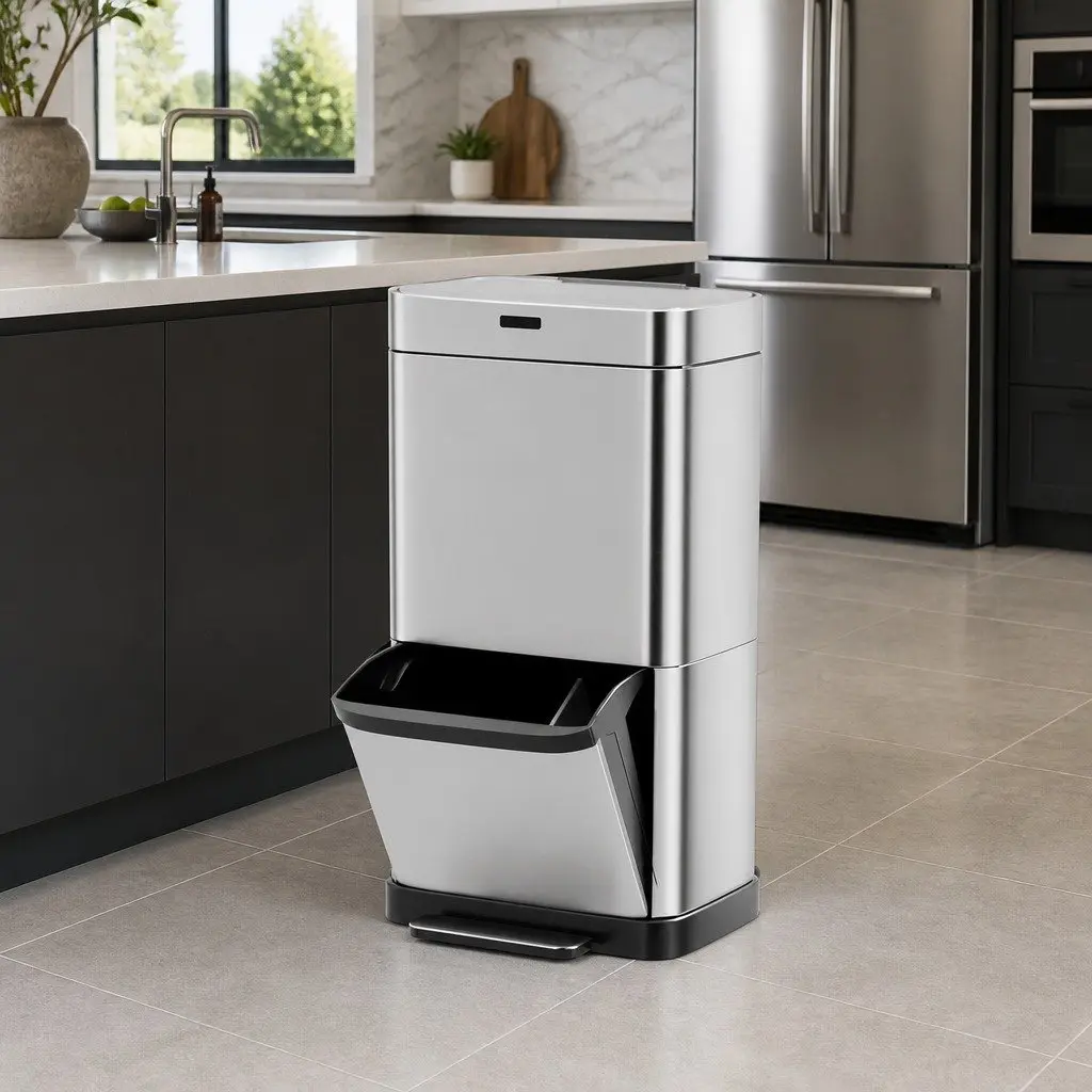Automatic Bin Silver 70L Motion Sensor Hands-Free Dual Compartment