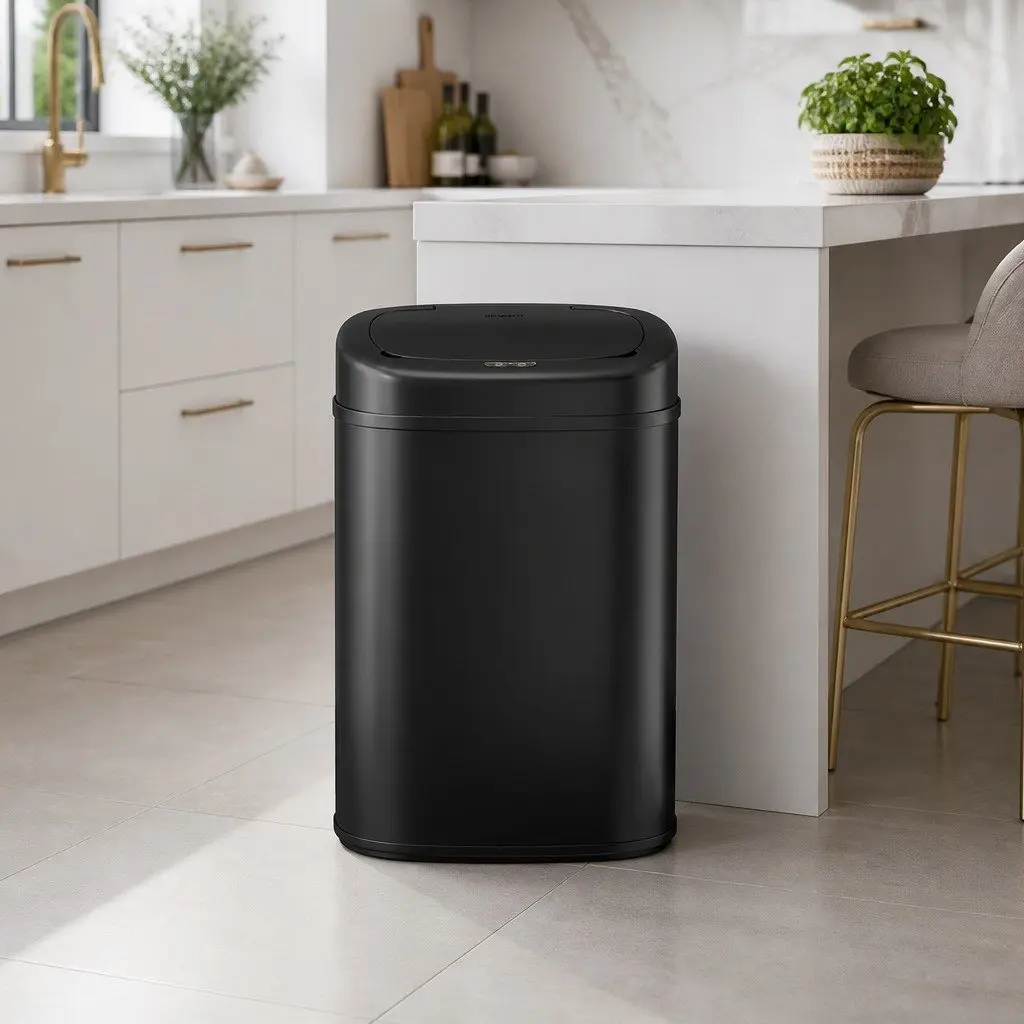 Automatic Bin Black 82L Motion Sensor Hands-Free Soft-Close Odour-Sealing Fingerprint-Resistant Steel
