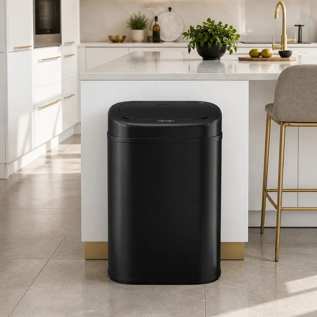 Automatic Bin Black 82L Motion Sensor Hands-Free Soft-Close Odour-Sealing Fingerprint-Resistant Steel