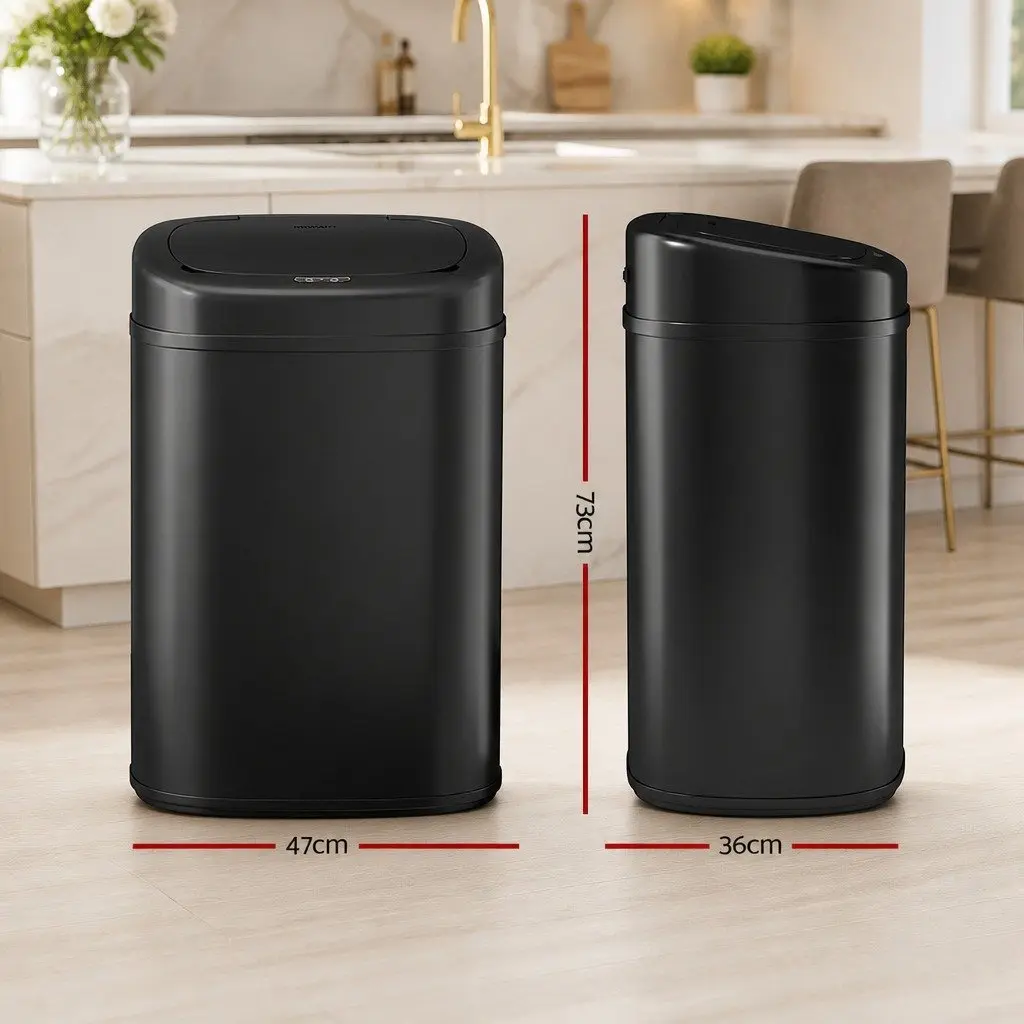 Automatic Bin Black 82L Motion Sensor Hands-Free Soft-Close Odour-Sealing Fingerprint-Resistant Steel