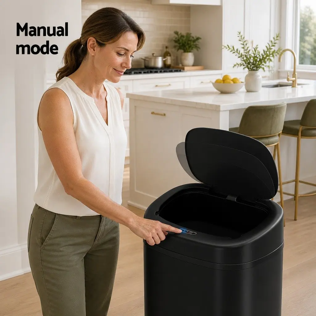 Automatic Bin Black 82L Motion Sensor Hands-Free Soft-Close Odour-Sealing Fingerprint-Resistant Steel