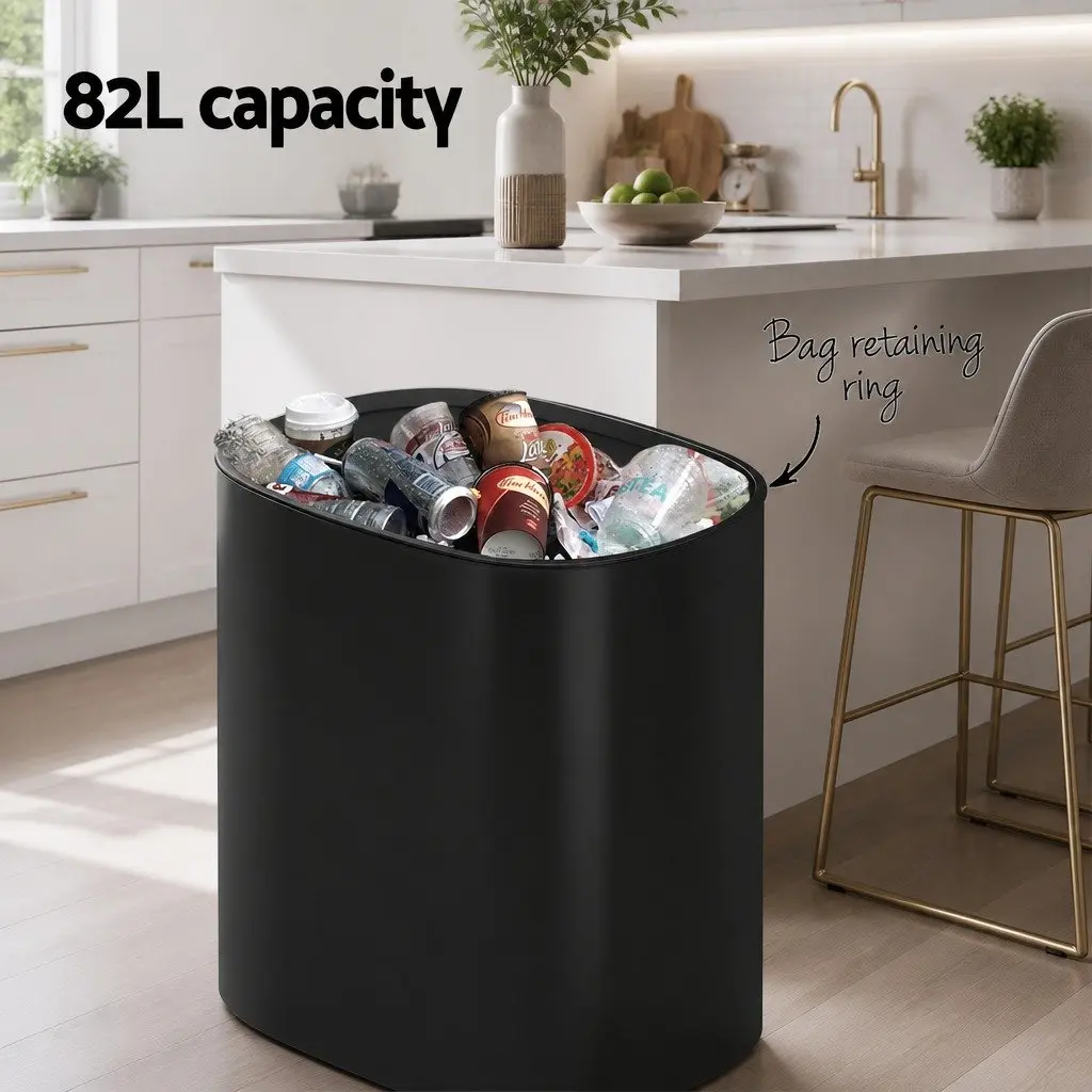 Automatic Bin Black 82L Motion Sensor Hands-Free Soft-Close Odour-Sealing Fingerprint-Resistant Steel