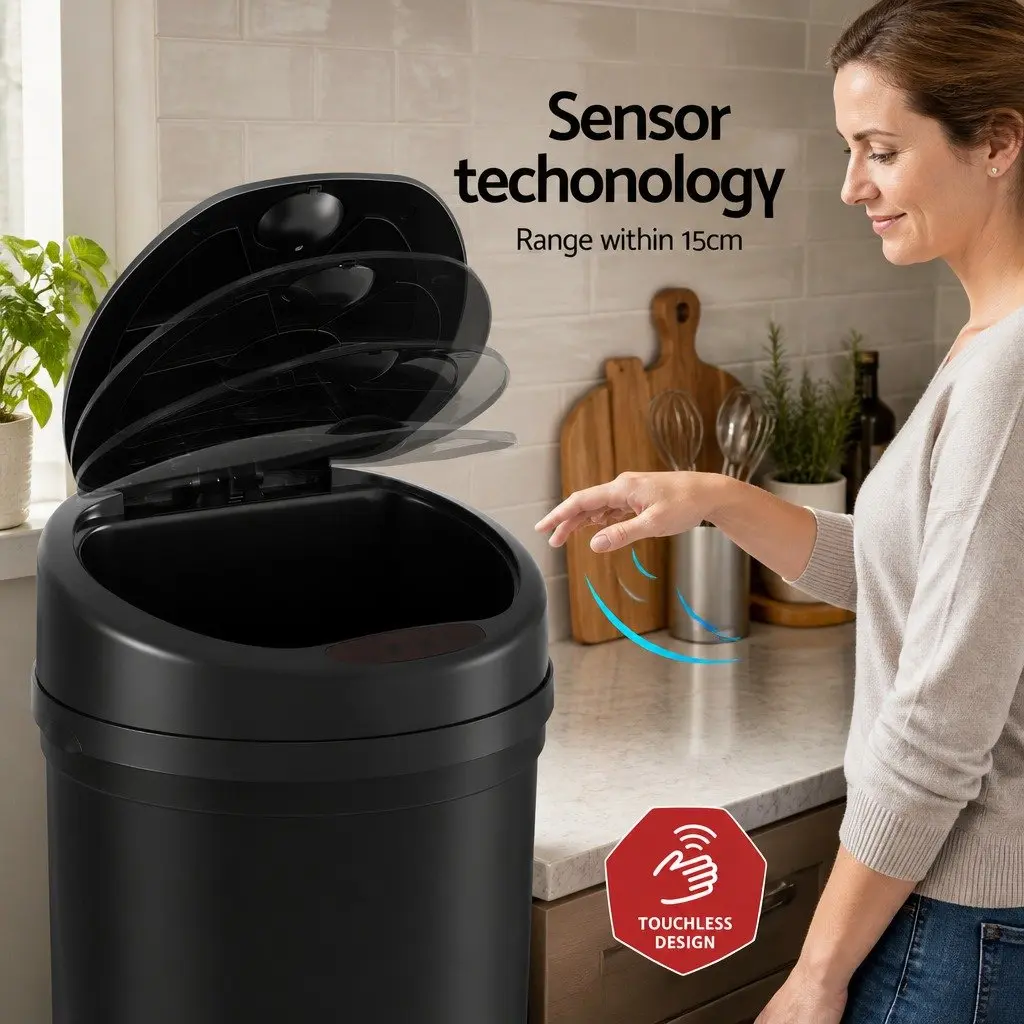Sensor Bin Motion Automatic Trash Can Kitchen Rubbish 9L Hands-free Black