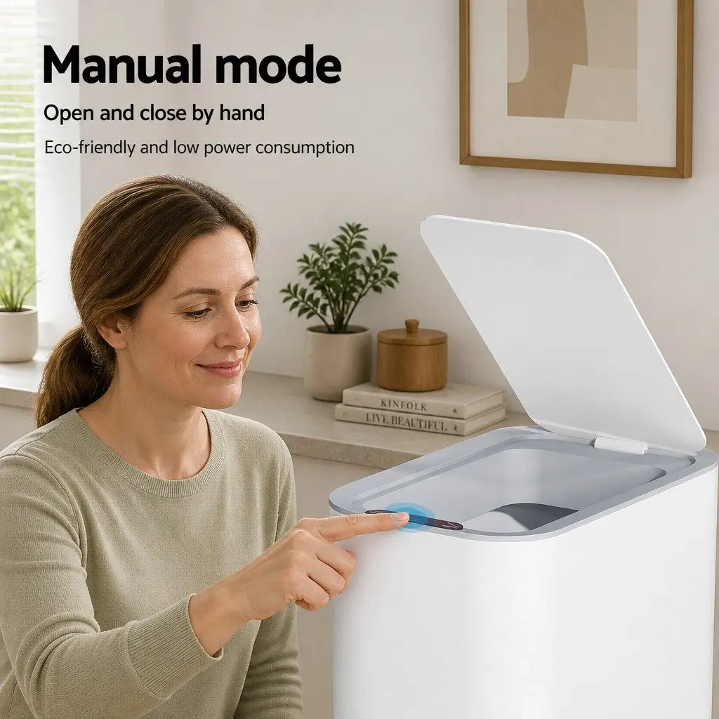 9L Motion Sensor Automatic Rubbish Bin Hands-Free Kitchen Waste Trash White