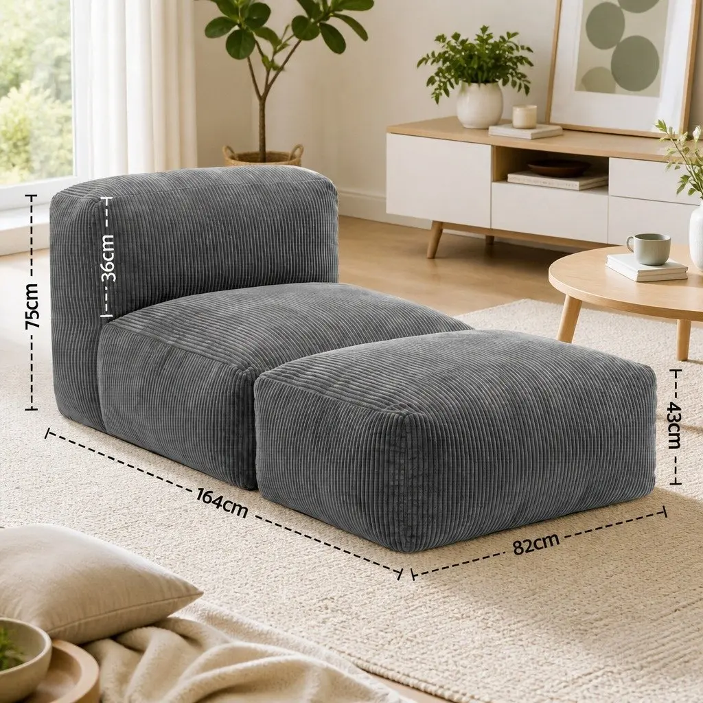 Foldable Bean Bag Sofa Bed Floor Lounger Chair Grey Compact Boneless Couch