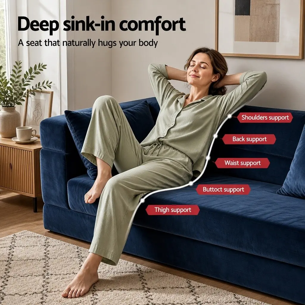 Convertible Folding Sofa Bed Pull Out Mattress Foldable Lounge Couch Chair Blue