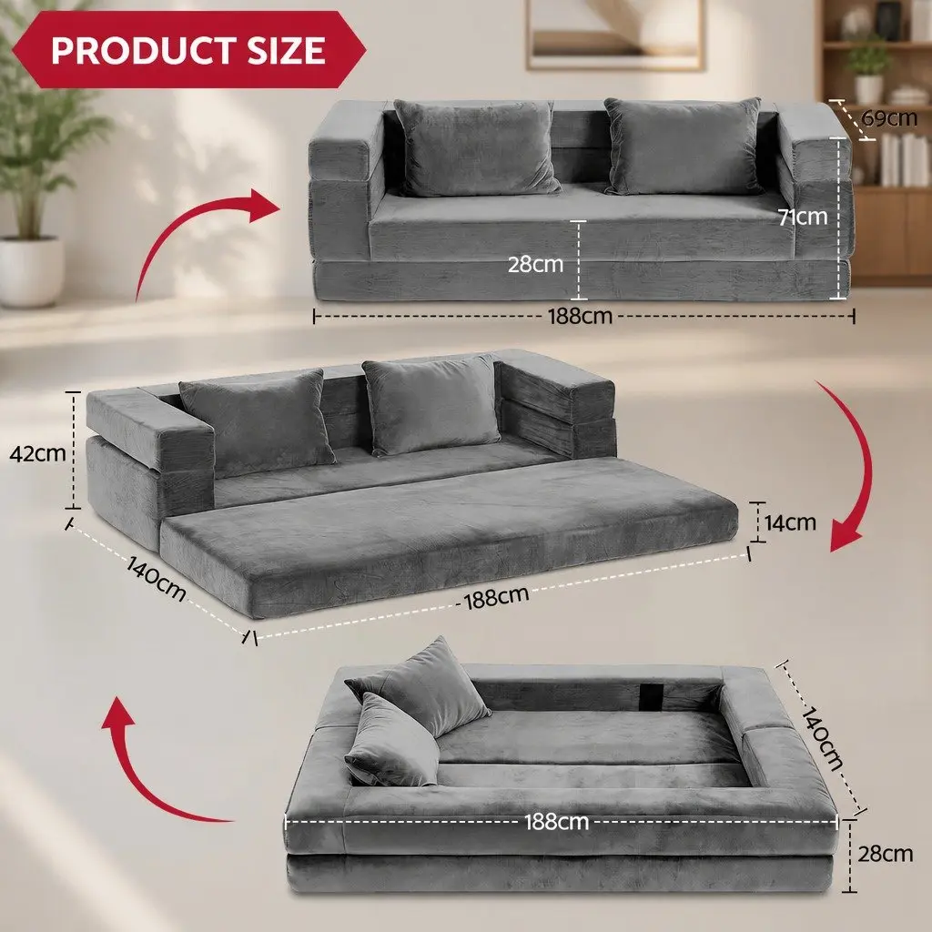 Convertible Folding Sofa Bed Pull Out Mattress Foldable Lounge Couch Grey
