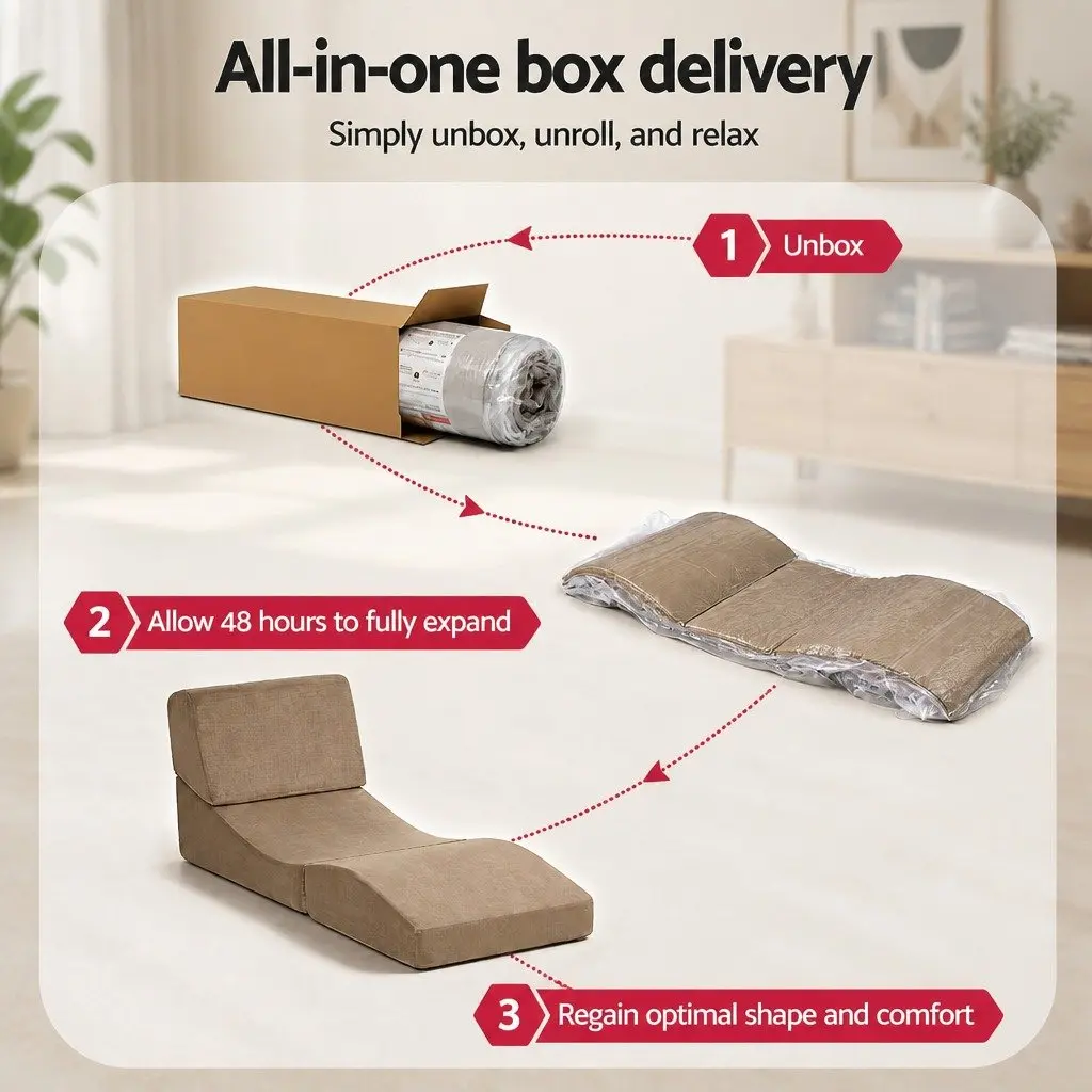 Folding Sofa Bed Brown 3-in-1 Convertible Armless Foam Lounger Chair