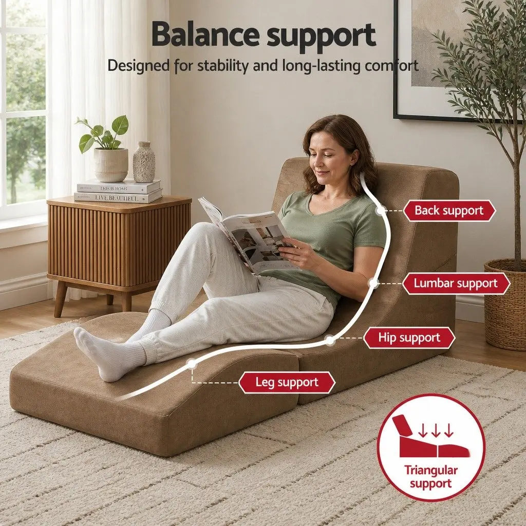 Folding Sofa Bed Brown 3-in-1 Convertible Armless Foam Lounger Chair