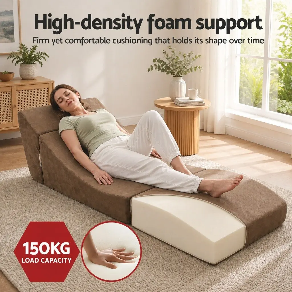 Folding Sofa Bed Brown 3-in-1 Convertible Armless Foam Lounger Chair