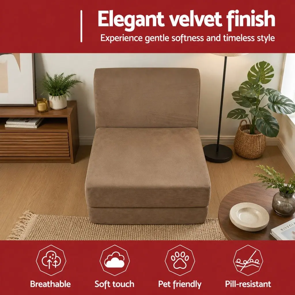 Folding Sofa Bed Brown 3-in-1 Convertible Armless Foam Lounger Chair