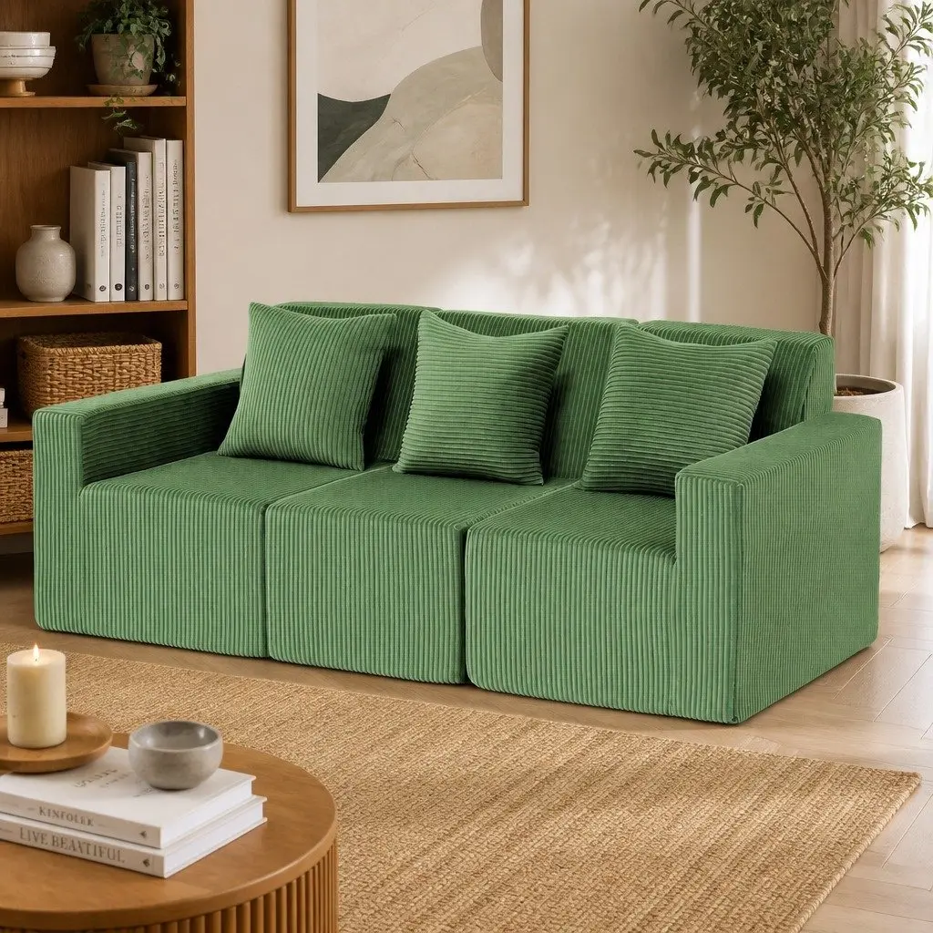 Modular 3-Seater Sofa Bed Convertible Sectional Floor Couch Deep Seat Green