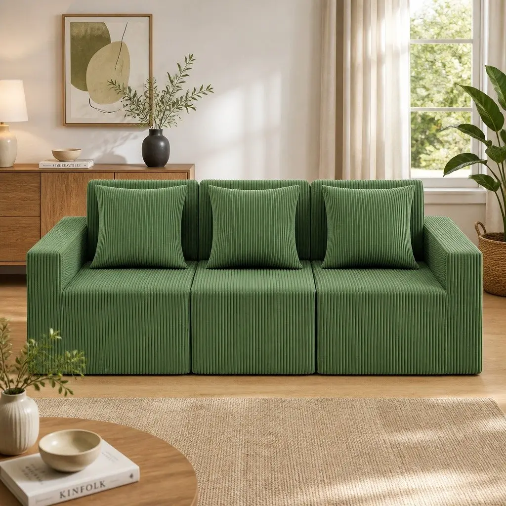 Modular 3-Seater Sofa Bed Convertible Sectional Floor Couch Deep Seat Green